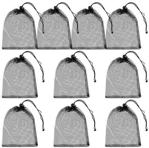 Giantree 10 Stück Klein Netztaschen, 20×15 cm Kordelzug Netzbeutel Netzbeutel Schwarze Nylon Netzbeutel Tragbare Netz Strandtasche Aufbewahrungstaschen Mesh Bag für Reisen Schwimmen Strand Spielzeug