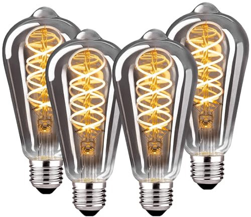 E27 LED Vintage Glühbirne, Dimmbar Vintage Glühbirne E27 4W ST64 E27 LED Warmweiss, Glühbirne E27 Vintage Edison LED E27 Ideal für Nostalgie und Retro Beleuchtung - Rauchgrau Glas - 4 Stück（YHS BT）