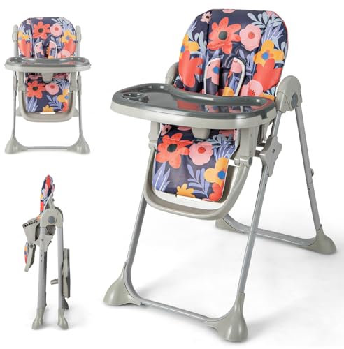 RELAX4LIFE Seggiolone Pappa per Bambini 6-36 Mesi, Seggiolone Portatile con Doppio Vassoio e 2 Ruote, Reclinabile a Sdraietta, Grigio (Viola)