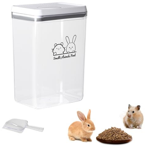 APITOS 3.4LOne Button Opening Food Container for Small Animals, Clear Pet Food Storage, Airtight, Portable, Ideal for Rabbit Food, Hamster Sand, and Nuggets