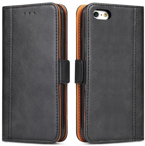 Bozon Handyhülle für iPhone 6 Hülle, iPhone 6S Leder Handytasche Kartenfach Klappständer Magnetisch Lederhülle für Apple iPhone 6/ 6S Klapphülle, Schwarz