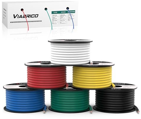 14 Gauge Wire 600FT, 14 AWG Auto Wire 100ft Each Spool, 6 Colors Copper Clad Aluminium Low Voltage Electrical 14 Gauge, Hookup Kit for Breadboard/Automotive/DIY/Battery