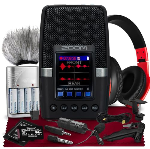 Zoom H2essential Multi-Mikrofon-Recorder, 32-Bit-Schwimmer, tragbarer Recorder mit 3 integrierten Mikrofonen + Kopfhörer mit Mikrofon, USB-Kabel, Handgriffstativ, Fell-Mikrofon-Muff
