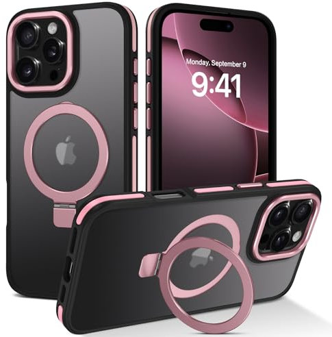 Telaso for iPhone 16 Pro Max Case with Magnetic Ring Holder, [Compatible with MagSafe] Slim Touch Fashion Color Blocking Shockproof Protective Phone Cases for iPhone 16 Pro Max 6.9 with Stand, Pink