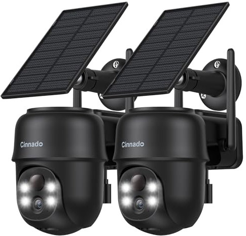 Cinnado Überwachungskamera Aussen Akku Solar - 2K Kamera Überwachung Aussen Solar, WLAN Kamera Outdoor mit PTZ, PIR Bewegungsmelder, Farbnachtsicht, Zwei-Wege-Audio, 2er Set