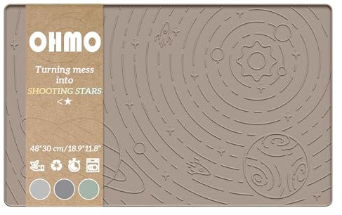 OHMO Tapis Gamelle Chien et Chat (Beige,48 x 30 cm), Silicone Tapis de Plateau Gamelle de Nourriture Antidérapant pour Chat et Chien