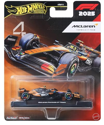 Hot Wheels Premium McLaren MasterCard Formel 1 Team Rennwagen | Lando Norris Sammlerauto mit Real Riders Reifen & Metall-Karosserie & Chassis, JKD88