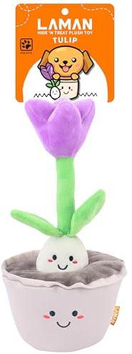 LAMAN Hide 'N Treat Tulip Plush - Interactive Dog Puzzle Toy, Squeaky & Crinkle Treat Dispensing Dog Toy for Fun Enrichment - Ideal for Small, Medium, Large Dogs & (Tulip)