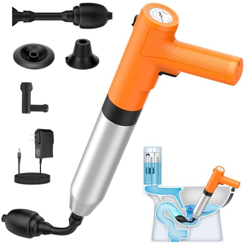 cauzyart WC-Saugglocke, elektrischer Waschbeckenstößel für Badezimmer, Hochdruck-WC-Schlange, Abfluss-Verstopfungsentferner mit Halterung für Badezimmer, Böden, Dusche