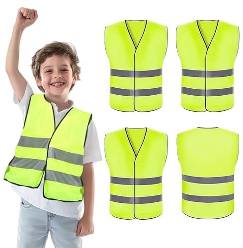 Reflective Jacket, Hi Vis Vests for Kids, High Visibility Reflective Vests | Breathable Safety Vest with Reflective Strips, Adjustable Hi Vis Jackets for Boys Girls Outdoor Sports & Emergency(4 Pieces)