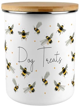 Purely Home Scattered Bees Dog Treats Canister - Bumblebee Large Enamel Pet Food Storage Container/Cookie Jar Gifts for Dog Lovers