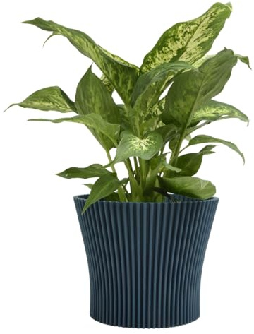 Matt Ribbed Flower Pot – Modern Flared Conical Planter with Pleated Design, Lightweight, Indoor/Outdoor Decorative Plant Pot – Multiple Sizes & Colors (Navy Blue, 11cm)