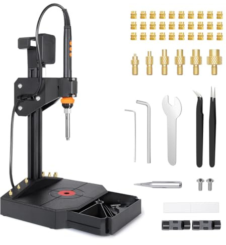 Mintion Heat Insert Press Kit per stampa 3D, pressa a calore verticale con saldatore da 90 W, punta Heatset M2-M8 e 30 inserti filettati in ottone per parti di stampa 3D