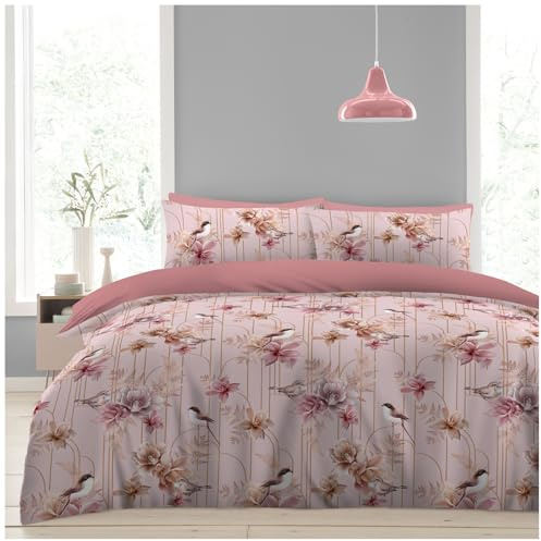 GC GAVENO CAVAILIA Sparrow Flower King Size Duvet Cover Set with Pillowcases - Easy Care Blossom Style Floral Comforter Bedding Set - Durable & Super Soft Breathable Lightweight Quilt Cover