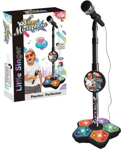 Microphone avec Support pour Enfants, Machine de karaoké pour Enfants sur Pied réglable avec lumière, Microphones Amovibles pour pour Chanter |.Microphone avec Support pour