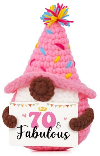 70th Birthday Gifts for Women, 70th Birthday Decorations | Handmade Positive Crochet Gnomes, 70 & Fabulous, 1955, 70 Year Old Bday Gifts for Friend Mom Sister Wife