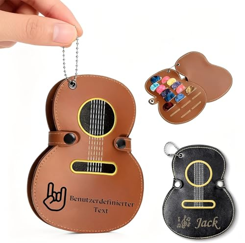 Plektrum Box Personalisierte Gitarren Plektrum Halter Etui mit Text Name PU-Leder Plektren Organizer Aufbewahrungstasche Plektren Tasche für Akustik und E-Gitarre (Gitarrenplektrenhalter 2)