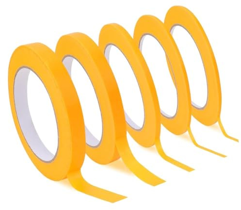 Artspherees Masking Tape, 5 Rollen Fineline Tape, 8/10/12/15/20mm x 50m BZierstreifenband Set, Selbstklebendes Band Whiteboard Klebeband für Autolack Malerarbeiten Dekorieren