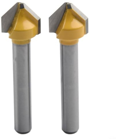 2 Stück V-förmige 90-Grad-Flachkopf-Frässtifte für Holzbearbeitung, Gravieren und Fräsen auf MDF, Acryl, PVC mit 6 mm Schaftdurchmesser