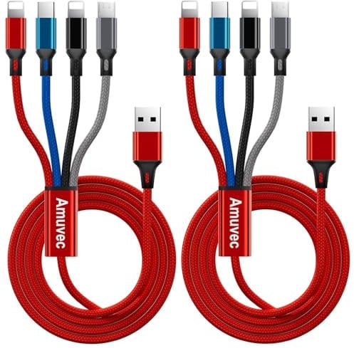 Amuvec 4 in 1 Multi Charger Cable, 3A Fast Charging Cord [2 Pack, 1.2M]