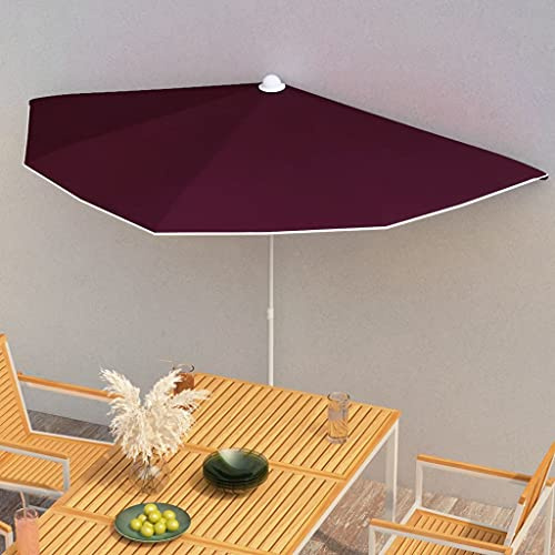 Nqyjm Demi-parasol avec mât - 180 x 90 cm - Bordeaux - Pour balcon, jardin, terrasse