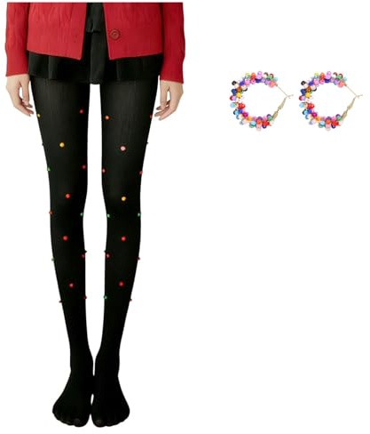 Kashyke Konfetti Kostüm Damen Accessoires Set, mit Konfetti Strumpfhose + 𝗞𝗼𝗻𝗳𝗲𝘁𝘁𝗶 Ohrringe, Bunte Regenbogen Kostüm Zubehör für Karneval, Fasching, Mottoparty (Schwarz)