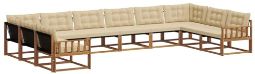 vidaXL Outdoor-Sofagarnitur mit Kissen 10 pcs Natur und Beige, Gartenmöbel Set, modernes Sofa für draußen, ergonomisches Design, bequemer Sitzplatz, stilige Couch für den Patio