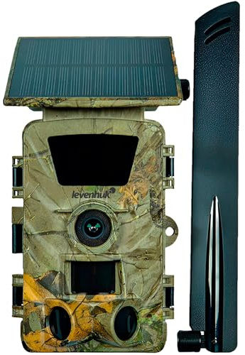 Levenhuk Trap LTE30 Wildkamera – 60MP 5K Tierkamera mit Nachtsicht, PIR Bewegungsmelder, IR/Farbmodus, WLAN & 4G App Steuerung, SD Karte, Zeitraffer, Solarpanel, IP66 Wasserdicht, Outdoor, Jagd, Wald