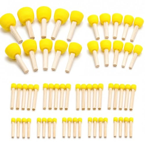 poraceous 60 Piezas Pinceles de Esponja, Pincel de Esponja, 4 Tamaños | Esponja de Pintura Cepillo, Cepillo de Espuma de Pinturas con Mango De Madera, Herramientas de Pinturas, Brochas de Esponja