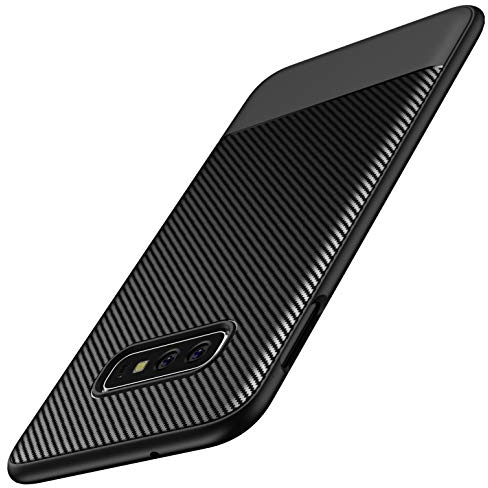 Losvick Coque pour Samsung Galaxy S10e, Silicone Coque Samsung S10e TPU Souple Ultra Fine Mince Fibre de Carbone Protection Housse Etui Antichoc Bumper Air Cushion pour Samsung Galaxy S10e, Noir