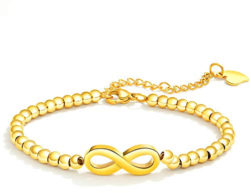 Cupimatch Armband Frauen Infinity Symbol Unendlichkeit Armkette mit Verstellbarer Kugelkette Edelstahl,16cm+5cm lang