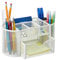 Relaxdays Stiftehalter, mit Schublade, Schreibtisch Organizer für Stifte, Metall Mesh, HBT ca. 10,5 x 22 x 11 cm, weiß