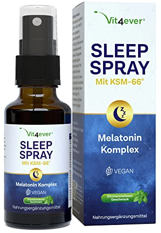 Sleep Spray 50 ml - Melatonin Spray mit Ashwagandha Extrakt (KSM-66®), Passionsblume, Zitronenmelisse, Baldrian, Vitamin B6 & Vitamin B1 - Ohne Alkohol - Vegan - Zitronenmelisse Geschmack
