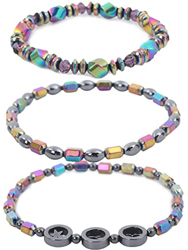 Houhounb Magnetisches Armband Fußkettchen Schwarzer Gallenstein Naturmagnetisches Stein-Fußkettchen Gewichtsverlust Armband für Frauen Männer, 3 Stück