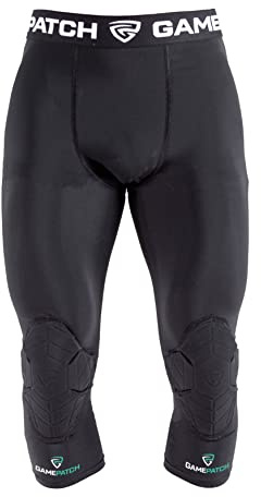 3/4 Kompressionshose Herren – Protektoren Basketball Hose mit Knieschützer | Kniepolster Unterziehhose für Handball, Fußball & Torwarthose Einsatz, Knieschoner Handball & Knee Support, Schwarz, M
