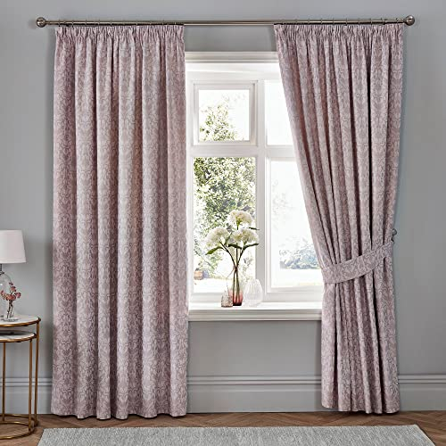 Dreams & Drapes Woven - Hawthorne - Jacquard Pair of Pencil Pleat Curtains With Tie-Backs - 66 Width x 72 Drop (168 x 183cm) in Lavender