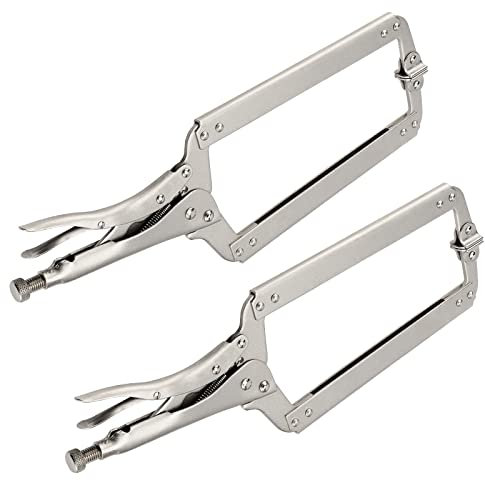 HEIHAK 2 Packs 18 Inch Large C Clamp Locking Pliers with Swivel Pads, Heavy Duty Vice Grip Clamp Set, Adjustable Welding Clamps Tools for Woodworking Welding