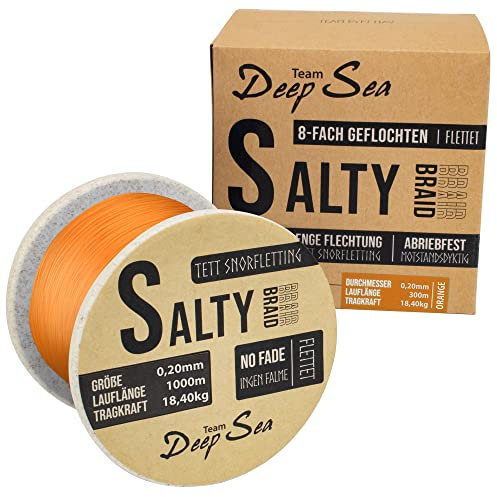 Team Deep Sea Salty-Braid Geflochtene Schnur 8X Braid | Angelschnur (Orange (1000m), 0,25mm)