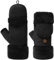 Lipodo Fingerlose Handschuhe mit Kapuze Damen - Mit Wolle - Gefüttert mit Fleece - Mit Plüschrand - Aufklappbare Fäustlinge - Feststellbar - Fingerlose Handschuhe - Herbst/Winter schwarz M