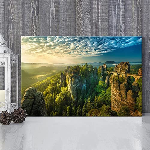 JIUJIUJIU Landschaft Poster Wandbild Kunstwerk Sächsischer Schweizer Nationalpark Leinwand Drucke Bild Wandkunst Malerei für zu Hause Zimmer Dekoration, 42 * 60cm, ungerahmt