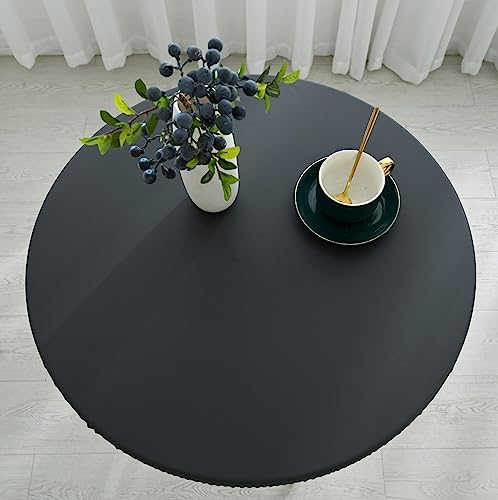 Rund Tischdecke Outdoor,Elastisch Wasserdicht Schmutzabweisend Rund Tischdecken,rutschfeste Abwischbar Gartentischdecke Wetterfest für Draußen Garten (Dunkelgrau, 80cm)