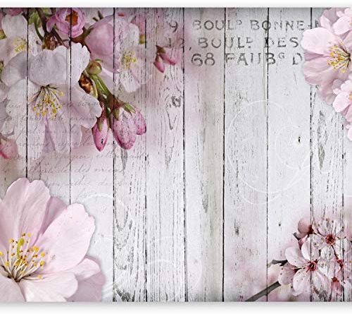 murando - Vlies Fototapete Blumen 500x350 cm - Foto Tapete Schlafzimmer Wohnzimmer Moderne Vliestapete XXL Wandtapete Motivtapeten Bildtapete 3d Effekt Wand Dekoration - Blume rosa pink Holz Bretter