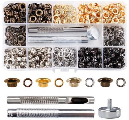 Ösen Werkzeug Kit 6mm - 400 Sets Ösen Set Oesen Lochnieten Eyelets Scheiben Metallösen 4 Farben mit 3tlg Werkzeug - Ösen für Stoff DIY Schuhe Leder Taschen Kleidung Handwerk