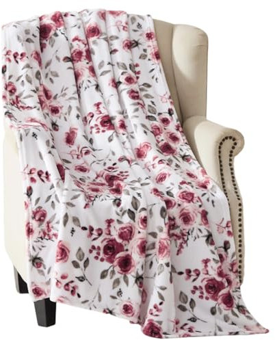 Serafina Home Überwurfdecke: Samtweicher, strapazierfähiger Fleece-Akzent für Bett oder Couch (Blush Rosen, 127 x 177,8 cm)