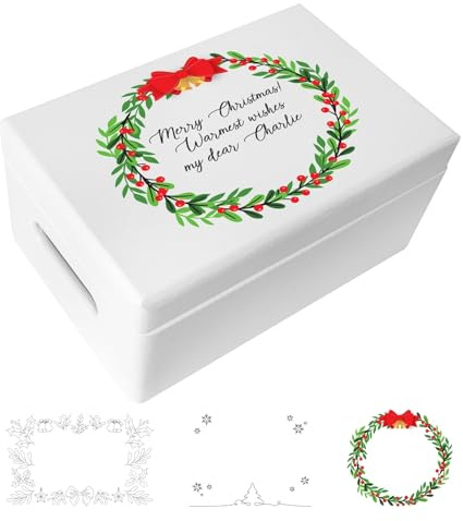 Creative Deco Personalised Gifts | Any Text Customised Wooden Storage Box | White Unique Wish Custom Xmas Gift Box for Women, Men, Girls or Boys