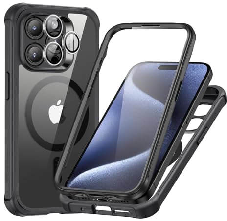 ESR for iPhone 15 Pro Max Case Set, 1 Set Individual Lens Protectors, Compatible with MagSafe Phone Case, Full-Coverage Military-Grade Protection, Scratch Resistant, Armor Series,Clear Black