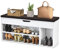 HOMASIS Schuhbank mit Stauraum & Abnehmbarer Sitzfläche, Sitzbank aus Holz & Schaumstoff, Schuhregal mit 3 Ablagen in 2 Größen, Schuhschrank für Flur, Wohnzimmer, Garderobe, 104 x 30 x 48 cm (Weiß)