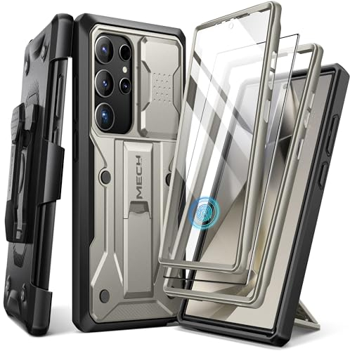 Tongate Compatible with Samsung Galaxy S24 Ultra Case, [Bulit-in Screen Protector & Slide Camera Cover] [2 Front Frame] Military Grade Shockproof Phone Case with Kickstand & Belt-Clip 6.8, TiGray