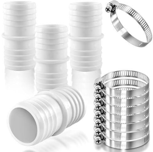 4 Pcs Poolschlauch Verbinder 38mm, Schlauchverbinder auf 38mm, Pool Adapter mit 8 Edelstahl Schlauchschellen, Doppelschlauchtülle für Poolschlauch