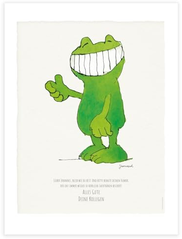 Janosch Hochwertiger Kunstdruck oder Poster personalisierbar mit Original Motiv Lachen hält gesund. Das perfekte Geschenk.